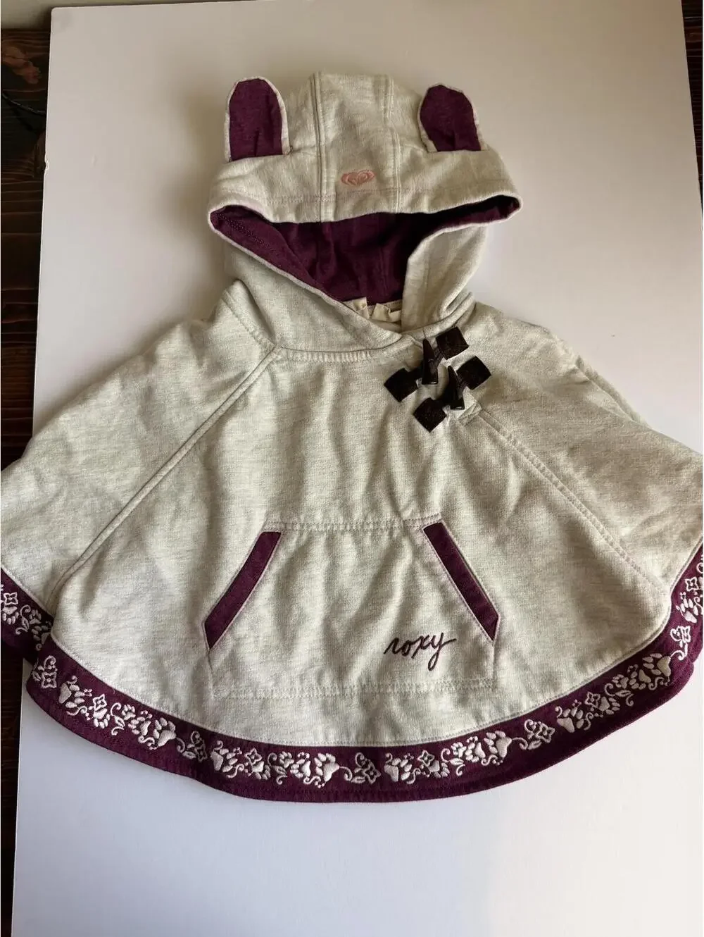 Roxy Girl Grey Cotton Toggle Hooded Poncho 24M